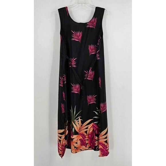 Tampa Bay Artwear Sleeveless Floral Hawaiian Style Tie Back Maxi Dress Sz L - Picture 2 of 5